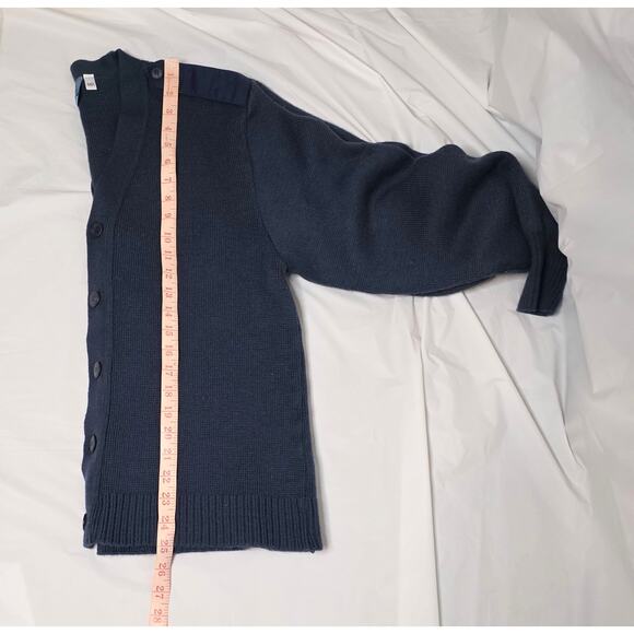 Military Equipment Button Cardigan Sweater Men's 44R Navy Elbow Patch Wool Blend - Picture 7 of 7